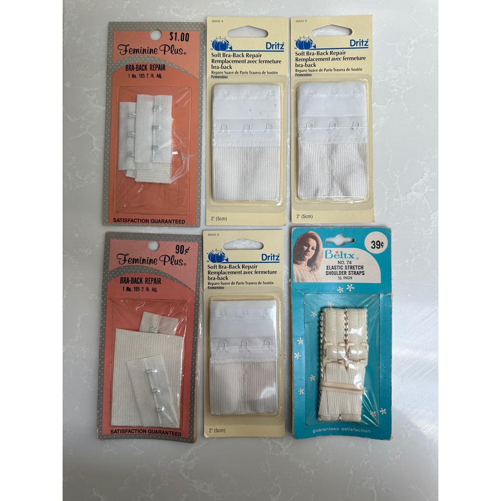Vintage 60s 70s Bra Back Repair Kit & Shoulder Straps Lot Dritz Beltx NOS 6pc